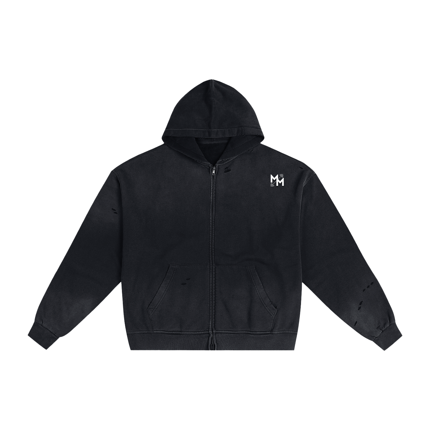Motivational Hand-Frayed Sunfade Zip Hoodie